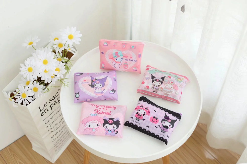 sanrio cartoon portable folding shopping bag Women's large capacity eco-friendly bag canvas bag Tote bag Shoulder bag Waterproof storage bag