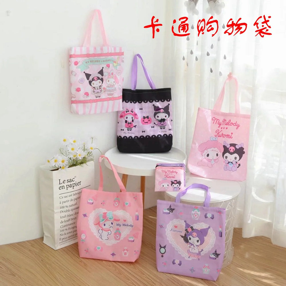 sanrio cartoon portable folding shopping bag Women's large capacity eco-friendly bag canvas bag Tote bag Shoulder bag Waterproof storage bag