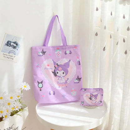 sanrio cartoon portable folding shopping bag Women's large capacity eco-friendly bag canvas bag Tote bag Shoulder bag Waterproof storage bag