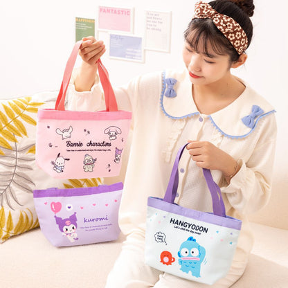 Cartoon hand canvas bag Large capacity lunch box bento bag Fashion small bag Mommy bag Environmental bag storage bag