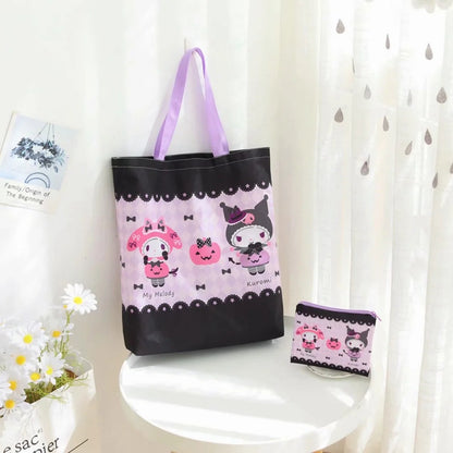 sanrio cartoon portable folding shopping bag Women's large capacity eco-friendly bag canvas bag Tote bag Shoulder bag Waterproof storage bag