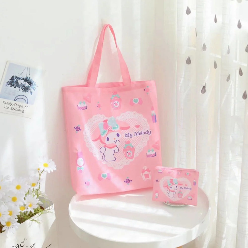 sanrio cartoon portable folding shopping bag Women's large capacity eco-friendly bag canvas bag Tote bag Shoulder bag Waterproof storage bag