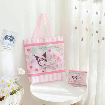 sanrio cartoon portable folding shopping bag Women's large capacity eco-friendly bag canvas bag Tote bag Shoulder bag Waterproof storage bag