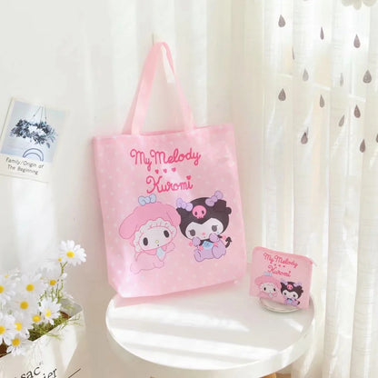 sanrio cartoon portable folding shopping bag Women's large capacity eco-friendly bag canvas bag Tote bag Shoulder bag Waterproof storage bag